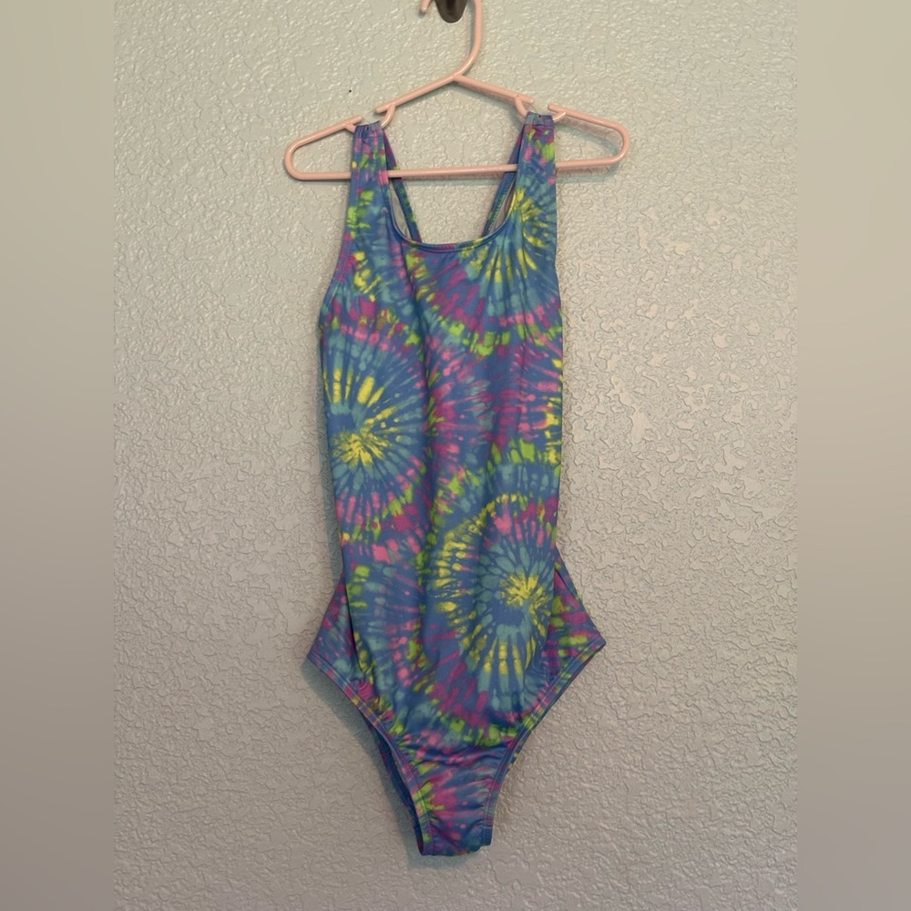 Lands' End Blue and Yellow One Piece Swimsuit